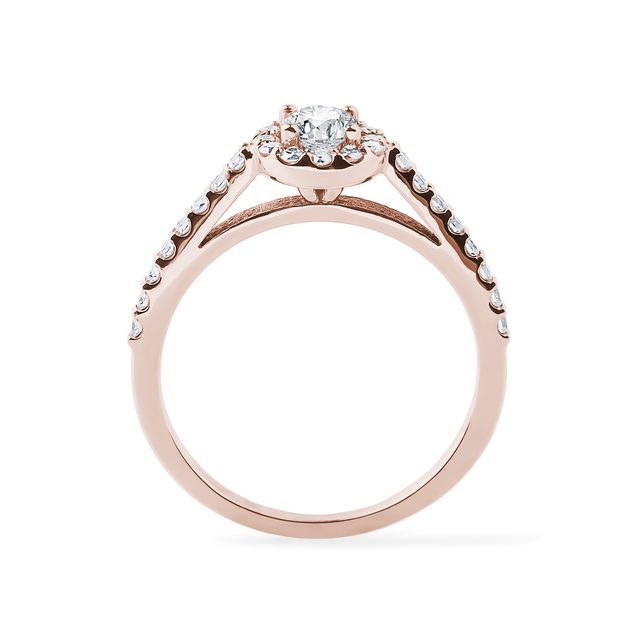 BAGUE HALO D'OR ROSE AVEC DIAMANTS - BAGUES DE FIANÇAILLES EN DIAMANT - 