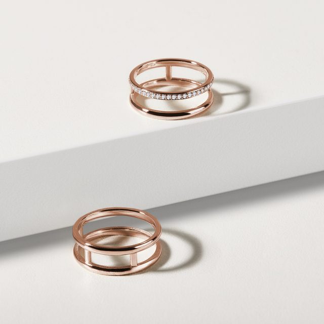 DIAMOND DOUBLE RING IN 14K ROSE GOLD - DIAMOND RINGS - 