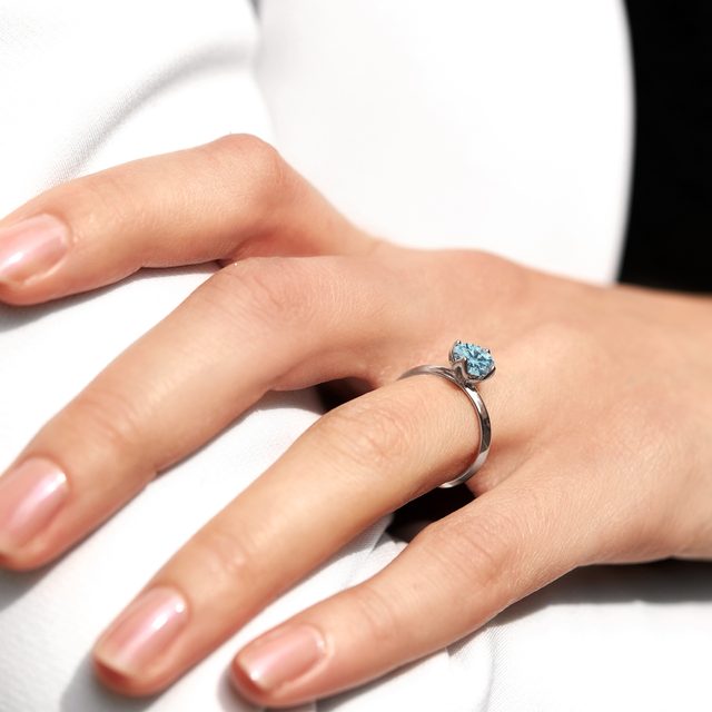 WHITE GOLD 1CT BLUE DIAMOND ENGAGEMENT RING - RINGS WITH LAB-GROWN DIAMONDS - 