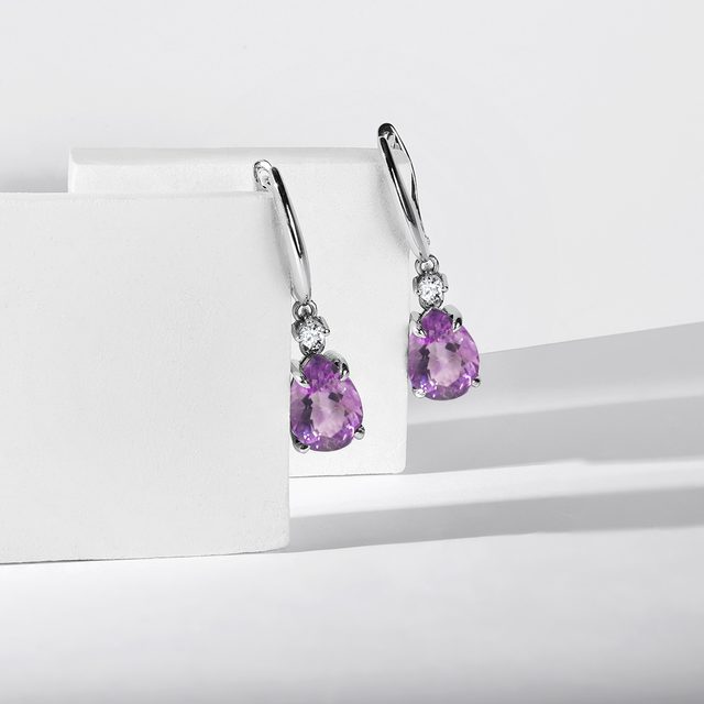 WEISSGOLD-OHRRINGE MIT AMETHYSTEN UND DIAMANTEN - OHRRINGE AMETHYST - 