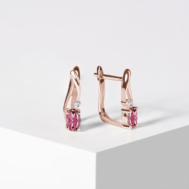 EARRINGS IN ROSE GOLD WITH TOURMALINE AND DIAMONDS - TOURMALINE EARRINGS - 