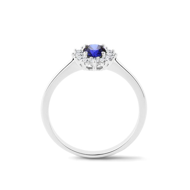 BAGUE DE FIANÇAILLES EN OR BLANC AVEC SAPHIR ET DIAMANTS - BAGUES DE FIANÇAILLES EN SAPHIR - 