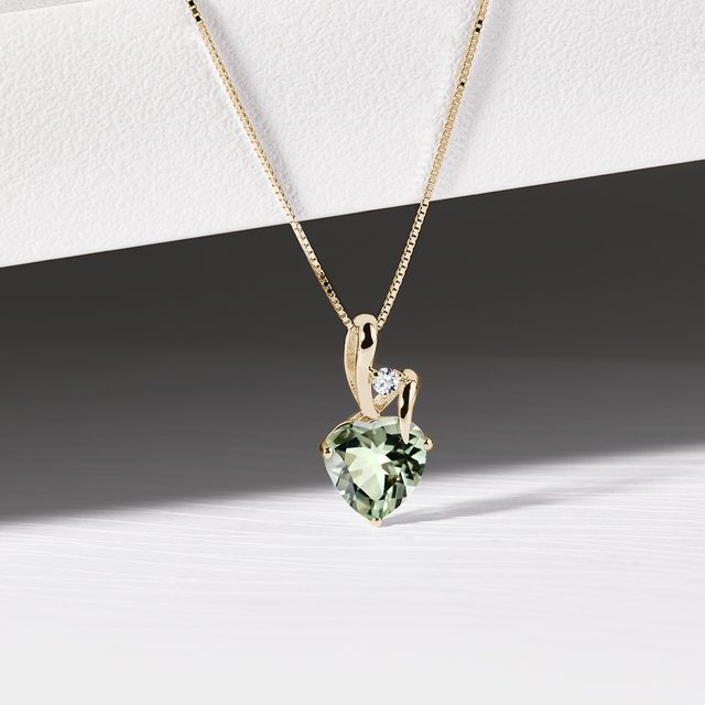 GREEN AMETHYST HEART NECKLACE IN GOLD - AMETHYST NECKLACES - 