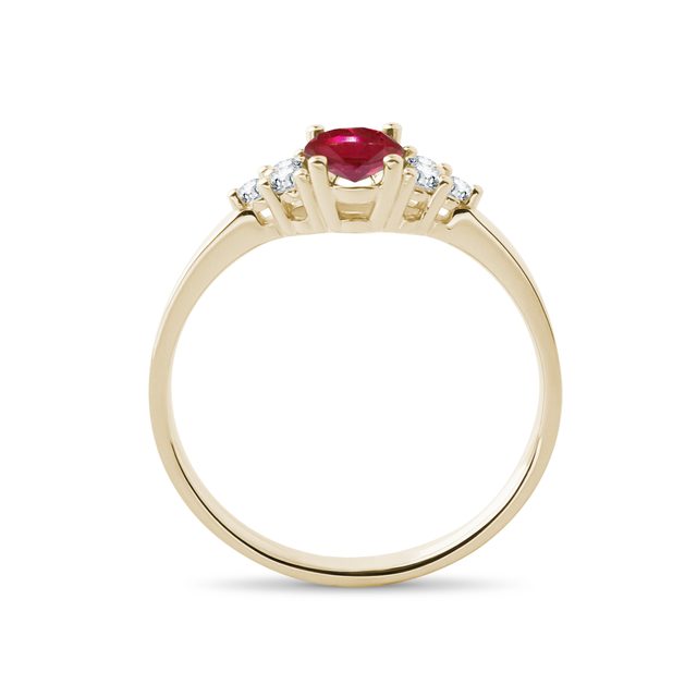 PRSTEN ZE ŽLUTÉHO ZLATA S RUBÍNEM A DIAMANTY - PRSTENY S RUBÍNEM - 