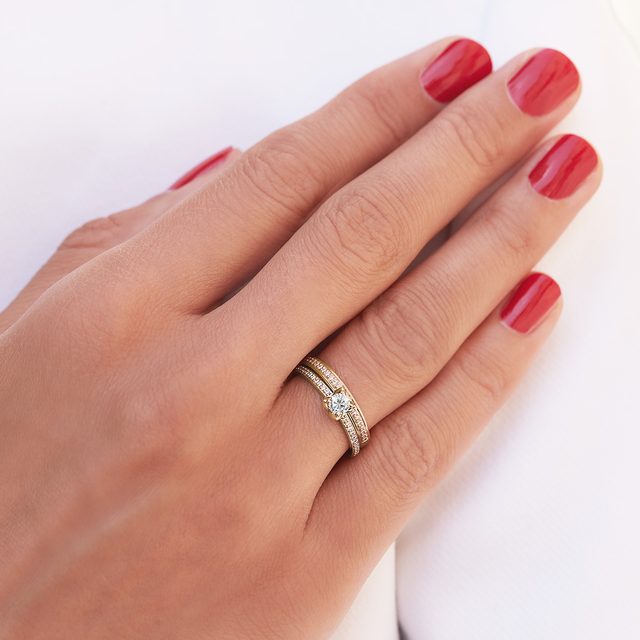 BAGUE DE FIANÇAILLES EN OR JAUNE AVEC BRILLANTS RONDS - BAGUES DE FIANÇAILLES EN DIAMANT - 