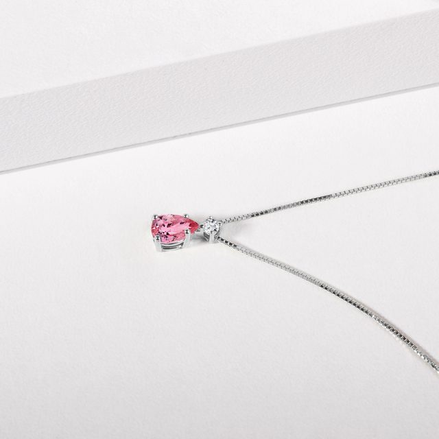 PINK SAPPHIRE PEAR NECKLACE IN WHITE GOLD - SAPPHIRE NECKLACES - 