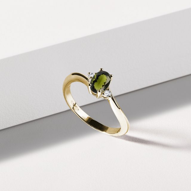 MOLDAVITE RING IN 14K YELLOW GOLD - MOLDAVITE RINGS - 