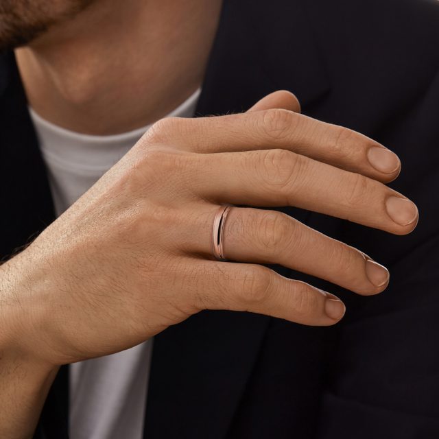 ROSE GOLD MILGRAIN EDGE WEDDING BAND SET - ROSE GOLD WEDDING SETS - 