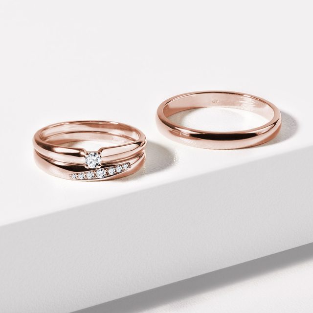 EHERINGSET AUS ROSEGOLD, BESETZT MIT 7 DIAMANTEN - ROSÉGOLDENE TRAURINGE IM SET - 