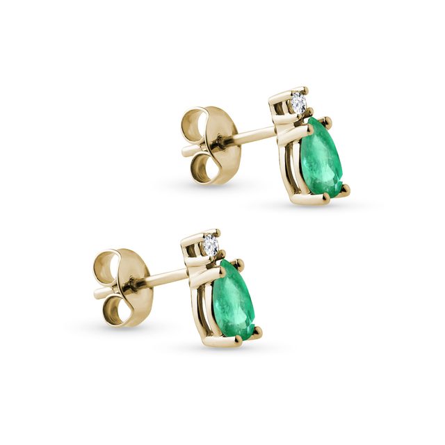 BOUCLES D'OREILLES EN OR JAUNE, ÉMERAUDES ET DIAMANTS - BOUCLES D'OREILLES EN ÉMERAUDE - 