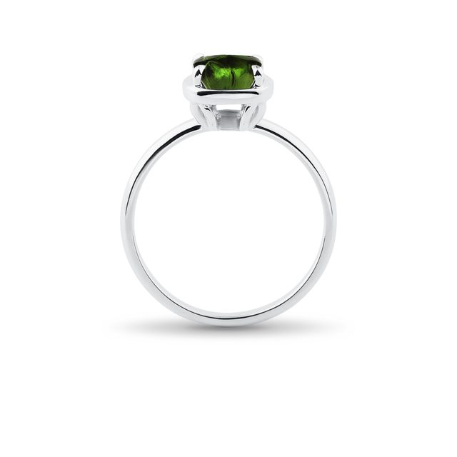 PIERŚCIONEK  Z BIAŁEGO ZŁOTA Z WEŁTAWINEM - PIERŚCIONKI Z MOŁDAWITAMI - 