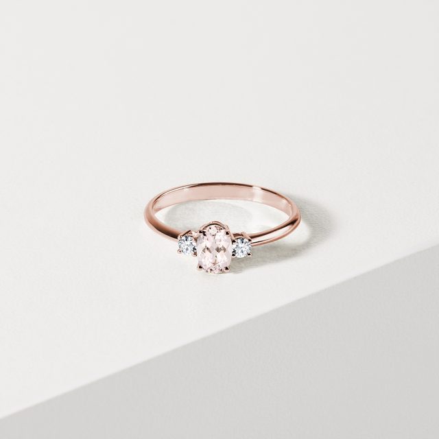 RING WITH CENTRAL MORGANITE AND DIAMONDS IN ROSE GOLD - MORGANITE RINGS - 