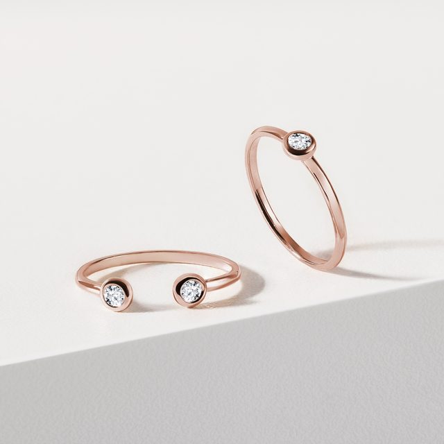 BAGUE LUNETTE EN OR ROSE ET DIAMANT - TAILLE BRILLANT - 