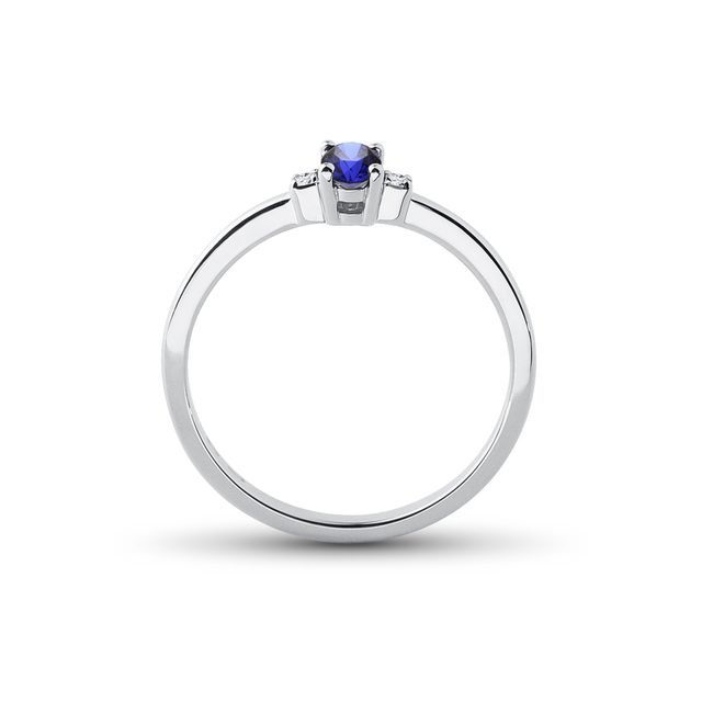SAPPHIRE AND SIDE DIAMOND RING IN WHITE GOLD - SAPPHIRE ENGAGEMENT RINGS - 