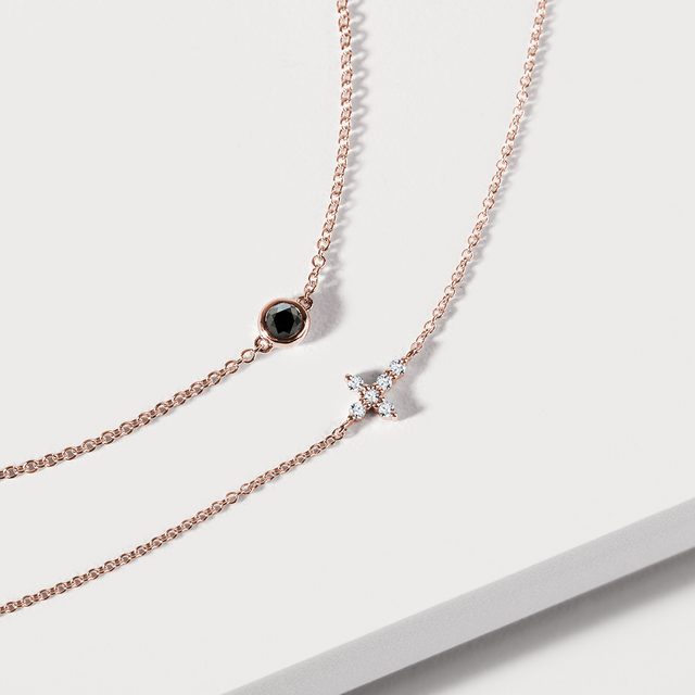 BRACELET EN OR ROSE AVEC DIAMANT NOIR - BRACELETS AVEC DIAMANTS - 