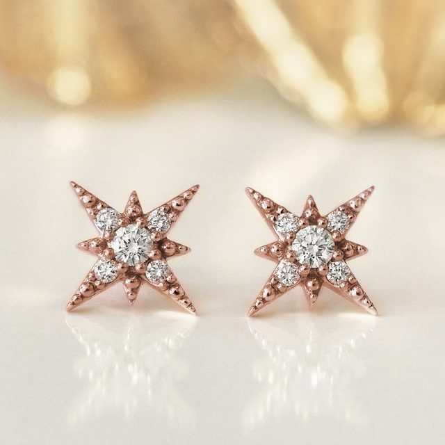 DIAMANTOHRRINGE IN POLARSTERNFORM AUS ROSÉGOLD - OHRRINGE DIAMANT - 