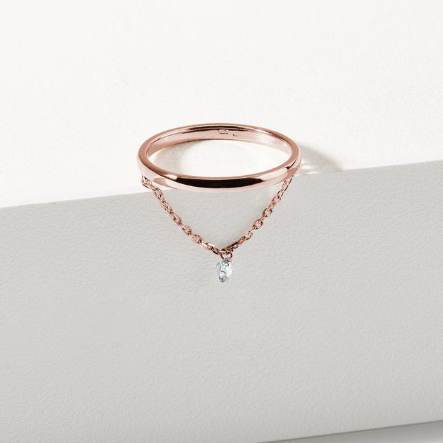 ŘETÍZKOVÝ PRSTÝNEK S DIAMANTEM V RŮŽOVÉM 14K ZLATĚ - PRSTENY S DIAMANTY - 