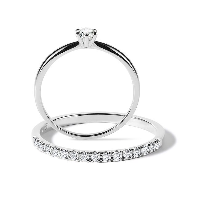 DIAMANTOVÝ ZÁSNUBNÍ SET Z BÍLÉHO ZLATA - SADY SNUBNÍCH A ZÁSNUBNÍCH PRSTENŮ - 