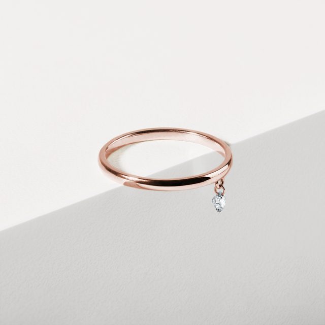 JEMNÝ PRSTÝNEK S LAB GROWN DIAMANTEM V RŮŽOVÉM ZLATĚ - PRSTENY S DIAMANTY - 