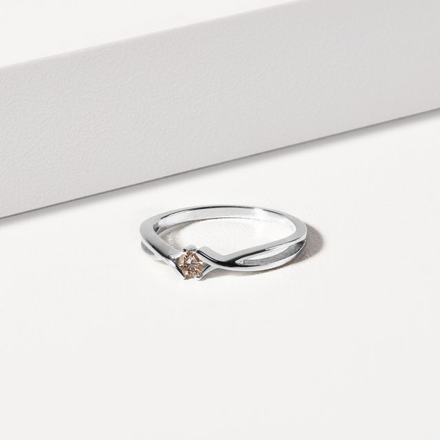 DAINTY CHAMPAGNE DIAMOND RING IN WHITE GOLD - FANCY DIAMOND ENGAGEMENT RINGS - 