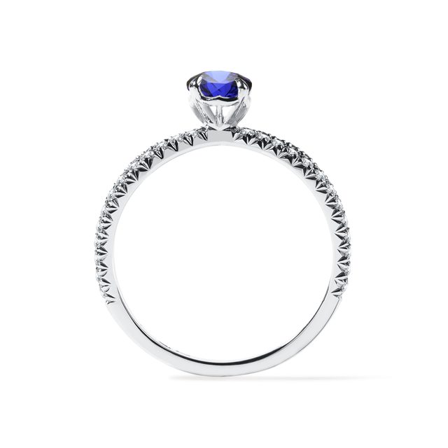 BAGUE DE FIANÇAILLES LUXUEUSE EN OR BLANC AVEC SAPHIR ET DIAMANTS - BAGUES DE FIANÇAILLES EN SAPHIR - 