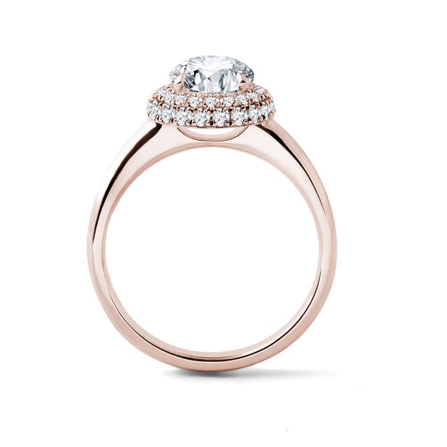 BAGUE DE LUXE EN OR ROSE AVEC HALO DE DIAMANTS - BAGUES AVEC DIAMANTS DE SYNTHÈSE - 