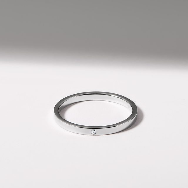 BAGUE DE MARIAGE EN OR BLANC AVEC DIAMANT - ALLIANCES DE MARIAGE FEMMES - 