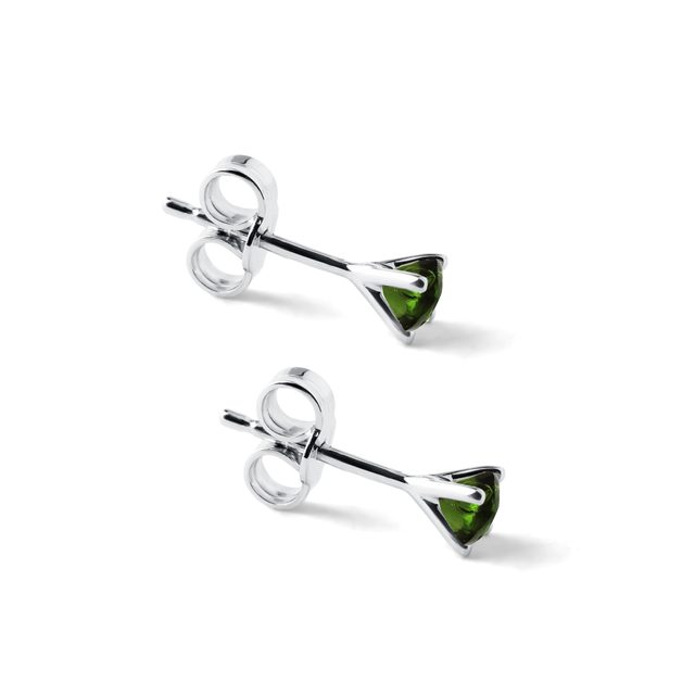 MOLDAVITE STUDS IN 14K WHITE GOLD - MOLDAVITE EARRINGS - 