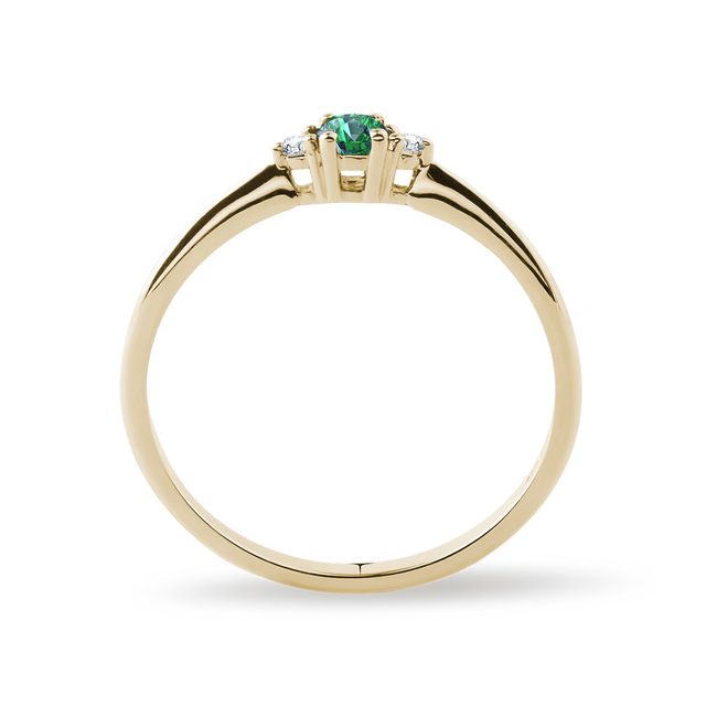 ZARTER GOLDRING MIT EINEM SMARAGD UND DIAMANTEN - RINGE MIT SMARAGD - 