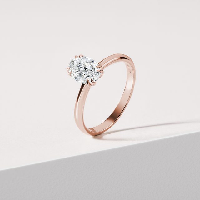 OVAL DOUBLE PRONG LAB GROWN DIAMOND RING IN ROSE GOLD - RINGS WITH LAB-GROWN DIAMONDS - 