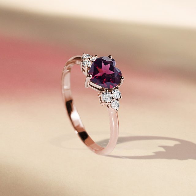 RHODOLIT RING MIT DIAMANTEN IN ROSÉGOLD - RINGE EDELSTEINE - 