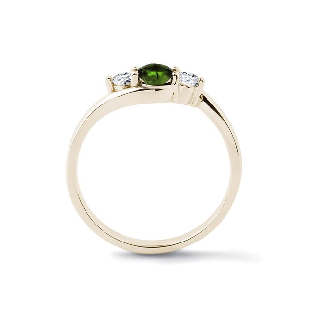 ELEGANT MOLDAVITE AND DIAMOND GOLD RING - MOLDAVITE RINGS - 