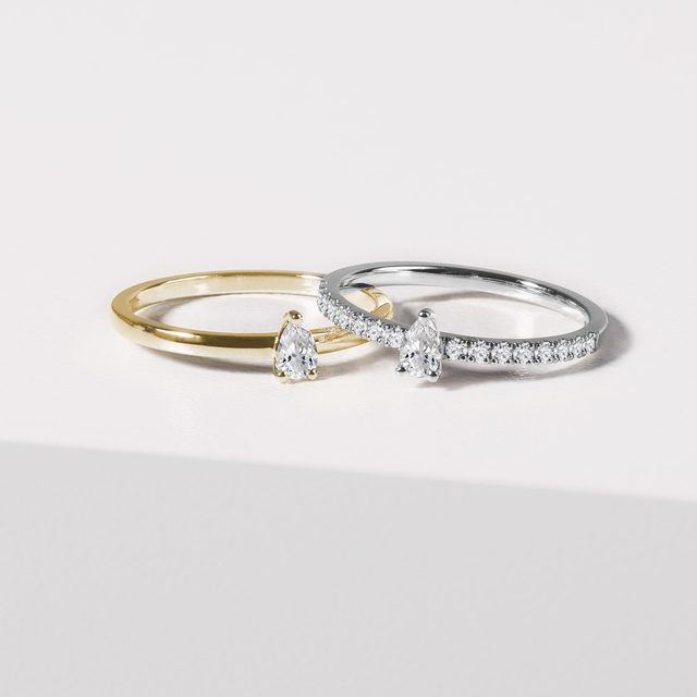 DIAMANTRING IM BIRNENSCHLIFF AUS WEISSGOLD - VERLOBUNGSRINGE DIAMANTEN - 