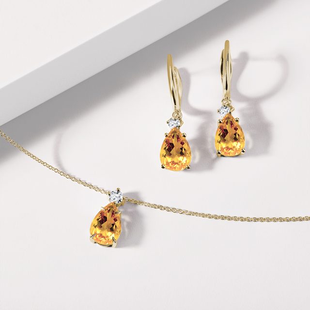 CITRIN OHRRINGE MIT DIAMANTEN - OHRRINGE CITRIN - 