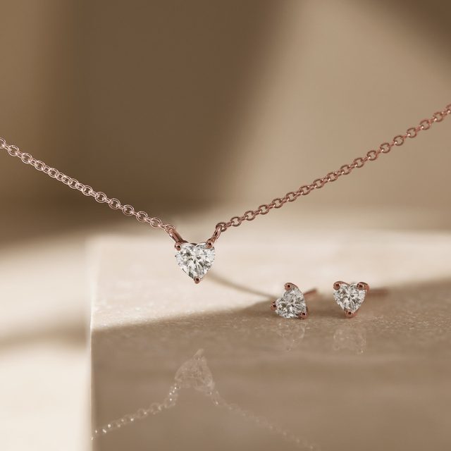 DIAMOND HEART ROSE GOLD NECKLACE - DIAMOND NECKLACES - 