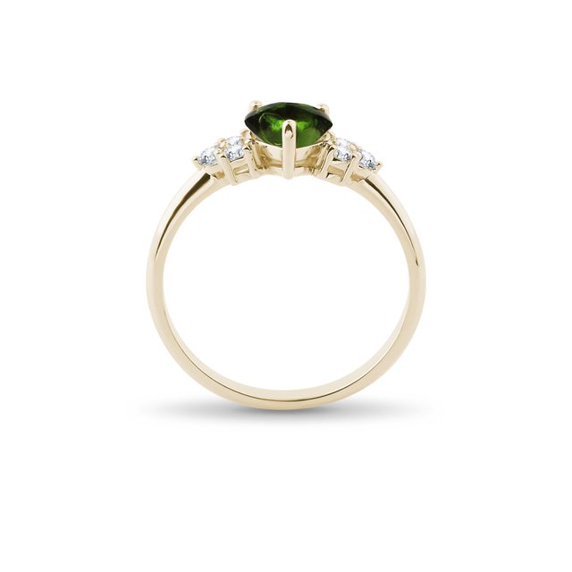 RING IN YELLOW GOLD WITH MOLDAVITE AND DIAMONDS - MOLDAVITE RINGS - 