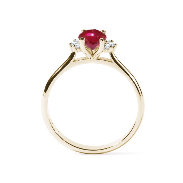 TRADITIONELLER RING MIT RUBIN UND DIAMANT IN GELBGOLD - RUBIN-VERLOBUNGSRINGE - 