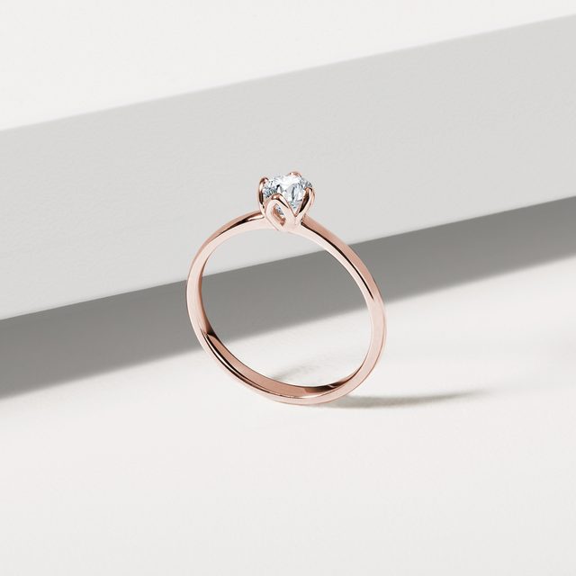 BAGUE EN OR ROSE ROMANTIQUE AVEC DIAMANT BLANC - TAILLE BRILLANT - 