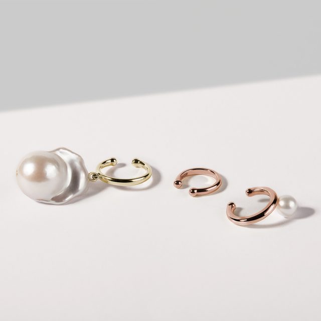 BAGUE D'OREILLE EN OR ROSE ET PERLE D'EAU DOUCE - BOUCLES D'OREILLES EN PERLES - 