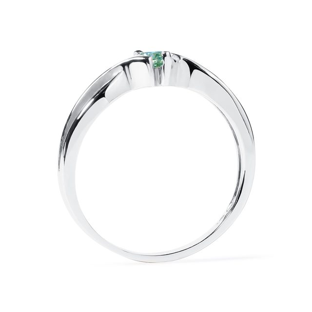 BAGUE EN OR BLANC AVEC DIAMANT VERT - BAGUES DE FIANÇAILLES AVEC DIAMANTS DE COULEUR - 