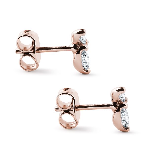 BOUCLES D'OREILLES EN OR ROSE 14 CARATS AVEC DIAMANTS TAILLE MARQUISE - PUCES D'OREILLES EN DIAMANT - 