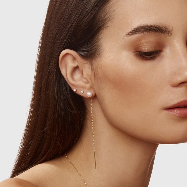 BAUMELNDE PERLENOHRRINGE AUS GELBGOLD - PERLEN OHRRINGE - 