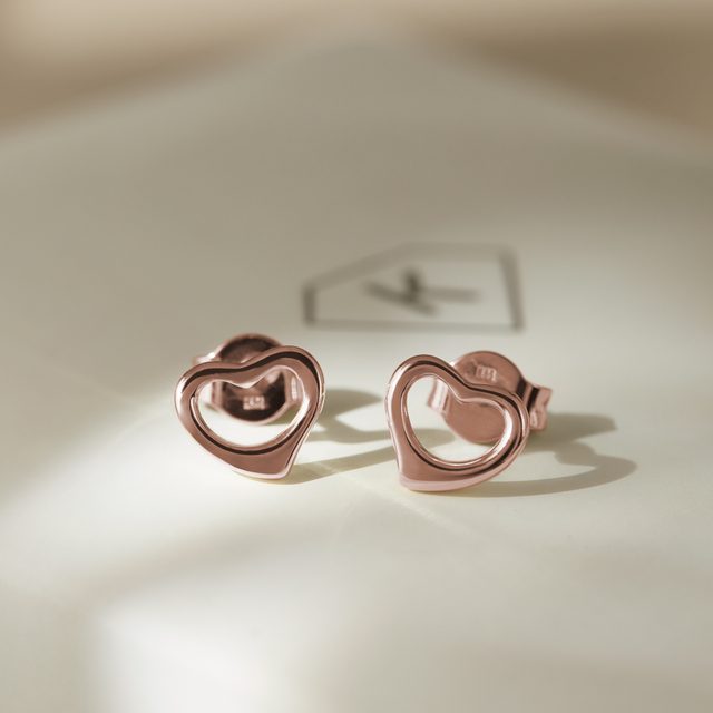ROSE GOLD HEART STUD EARRINGS - ROSE GOLD EARRINGS - 