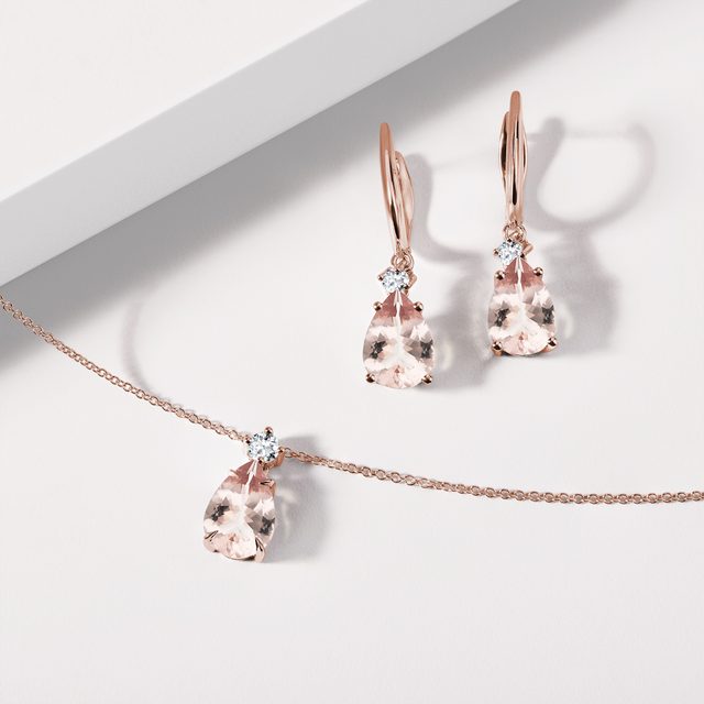 KOLCZYKI Z DIAMENTAMI I MORGANITE RÓŻOWEGO ZŁOTA - KOLCZYKI Z MORGANITAMI - 