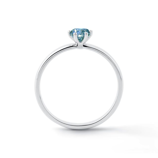WHITE GOLD RING WITH A BLUE DIAMOND - FANCY DIAMOND ENGAGEMENT RINGS - 