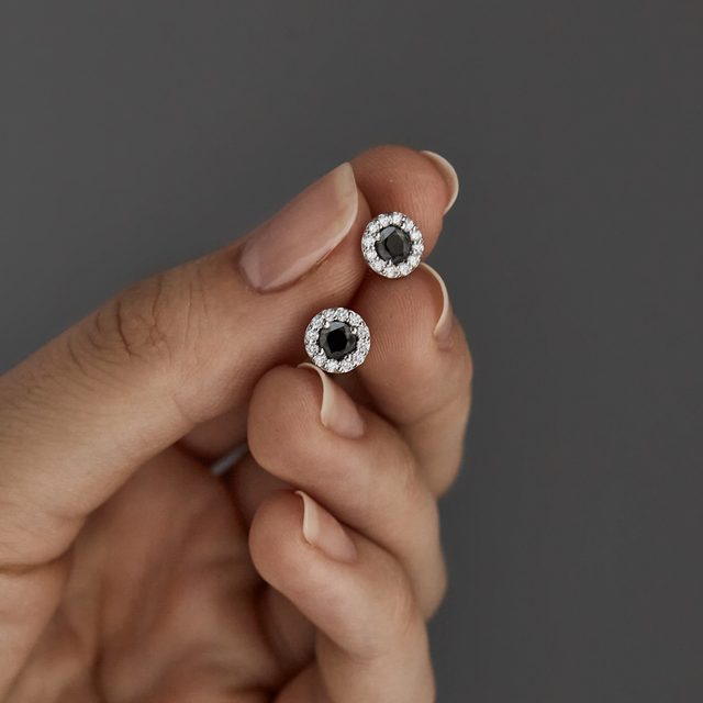 HALO-OHRRINGE MIT SCHWARZEM DIAMANT - OHRSTECKER DIAMANT - 