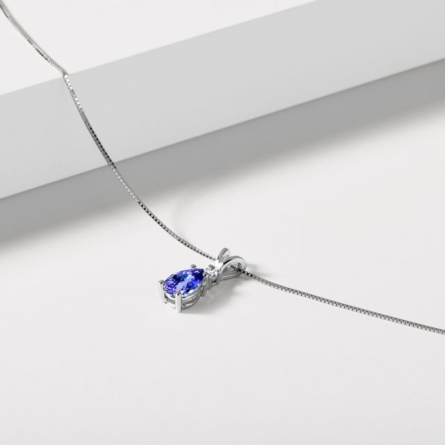 TANZANITE AND DIAMOND PENDANT ON WHITE GOLD CHAIN - TANZANITE NECKLACES - 