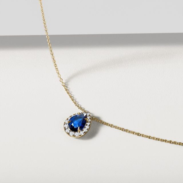 COLLIER ÉLÉGANT EN OR JAUNE SERTI D'UN SAPHIR ET DE DIAMANTS - COLLIERS AVEC SAPHIR - 