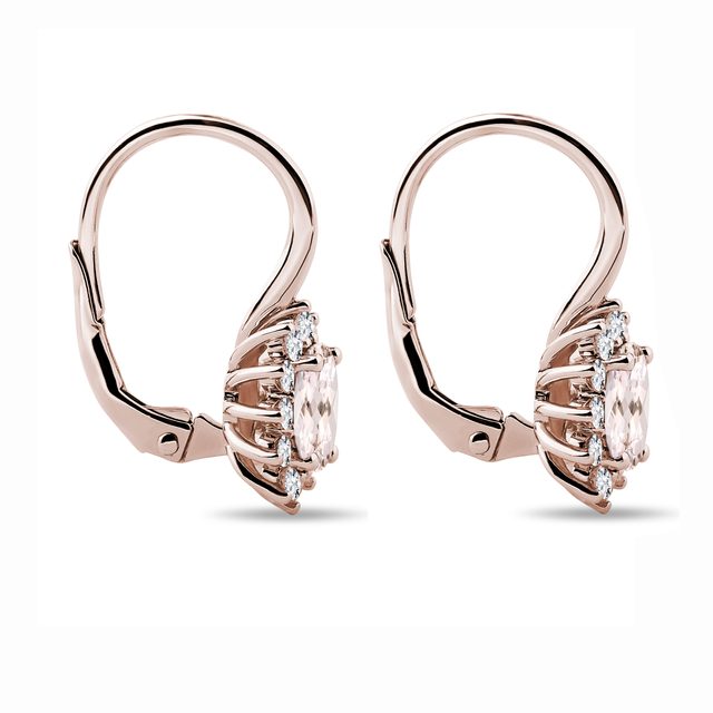 KOLCZYKI WYKONANE Z RÓŻOWEGO ZŁOTA Z MORGANITAMI I BRYLANTAMI - KOLCZYKI Z MORGANITAMI - 