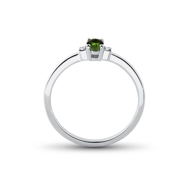 MOLDAVITE AND SIDE DIAMOND RING IN WHITE GOLD - MOLDAVITE RINGS - 